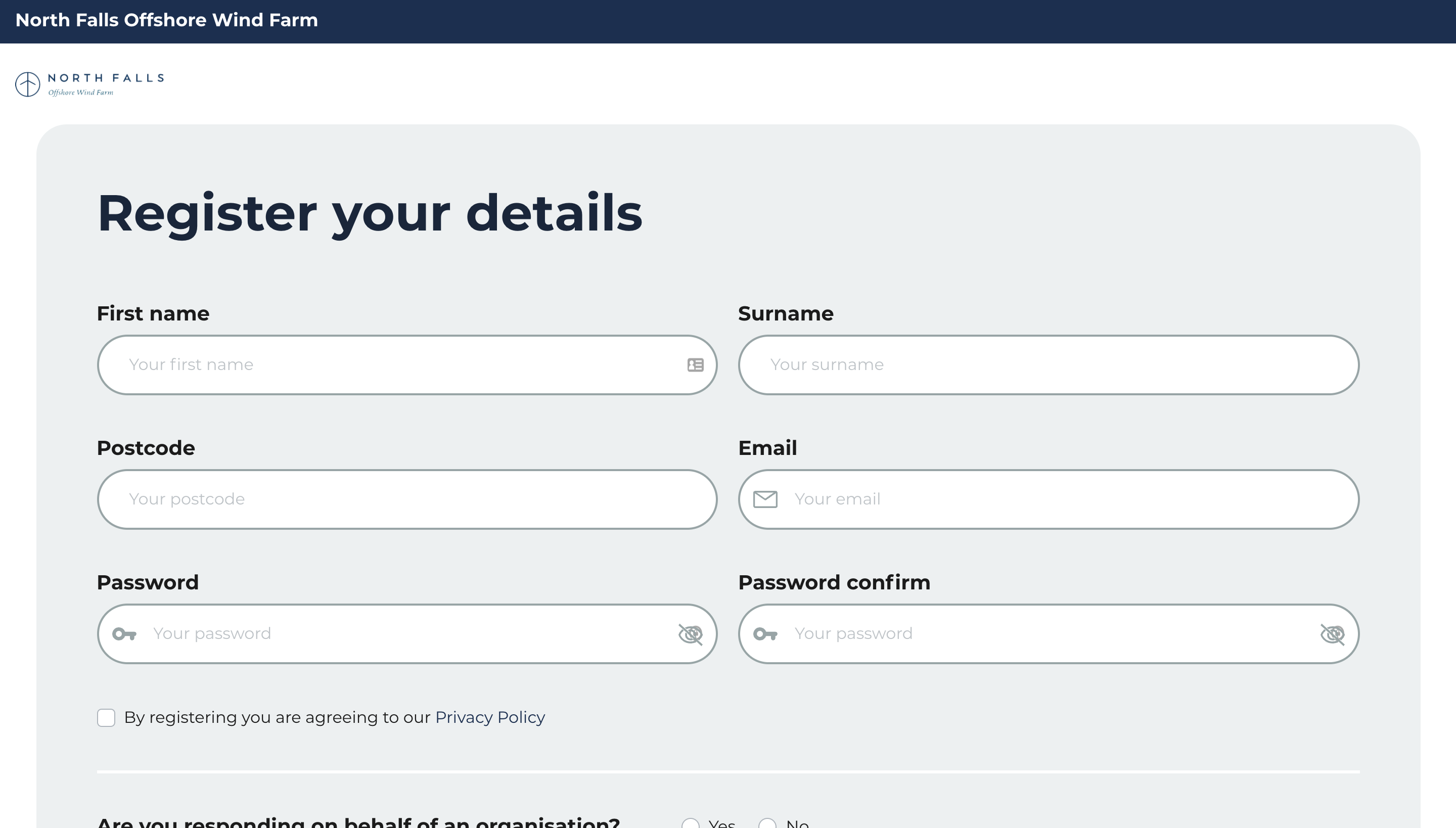Registration page